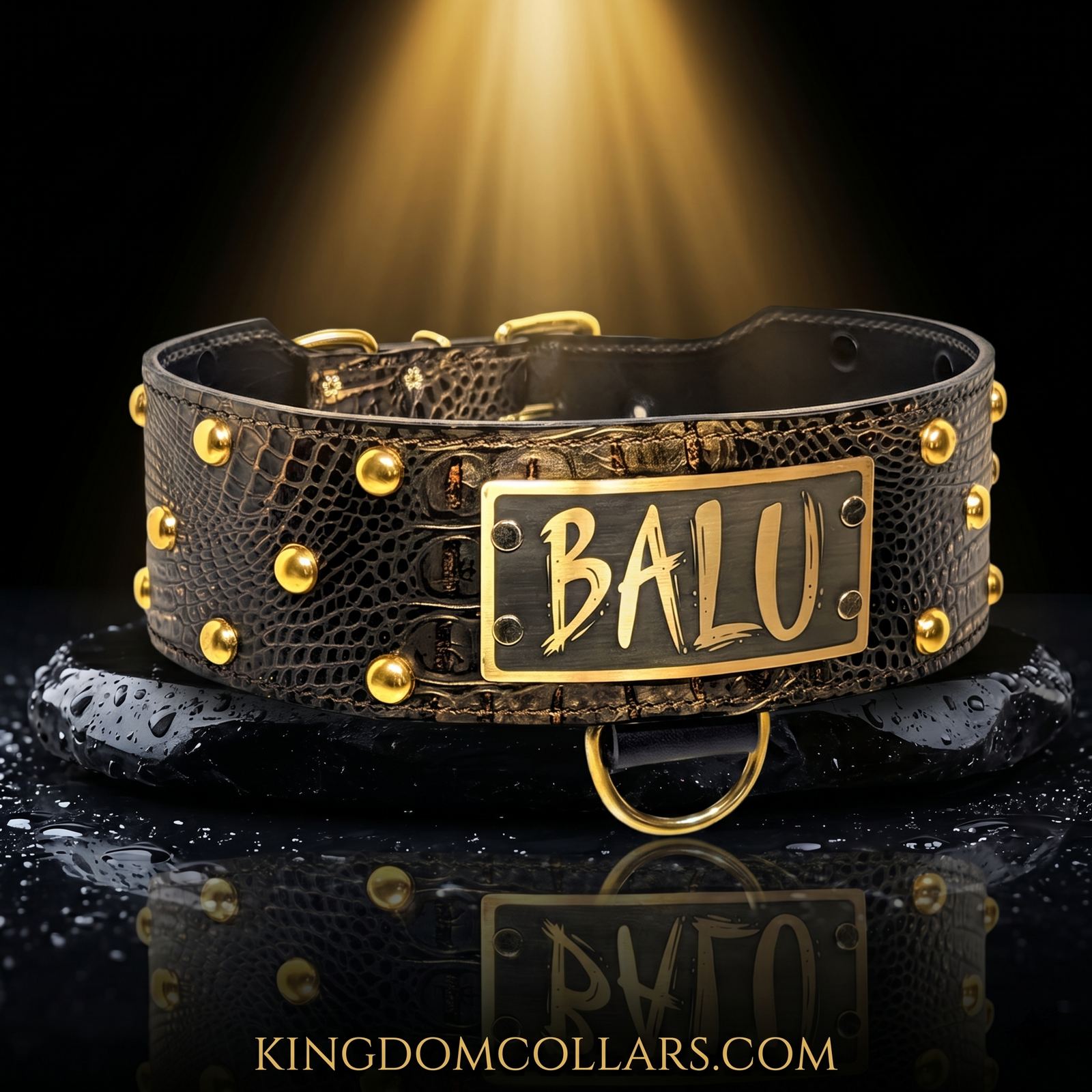 2.5"–3" Wide Personalized Italian Leather Studded Dog Collar | Dome Studs