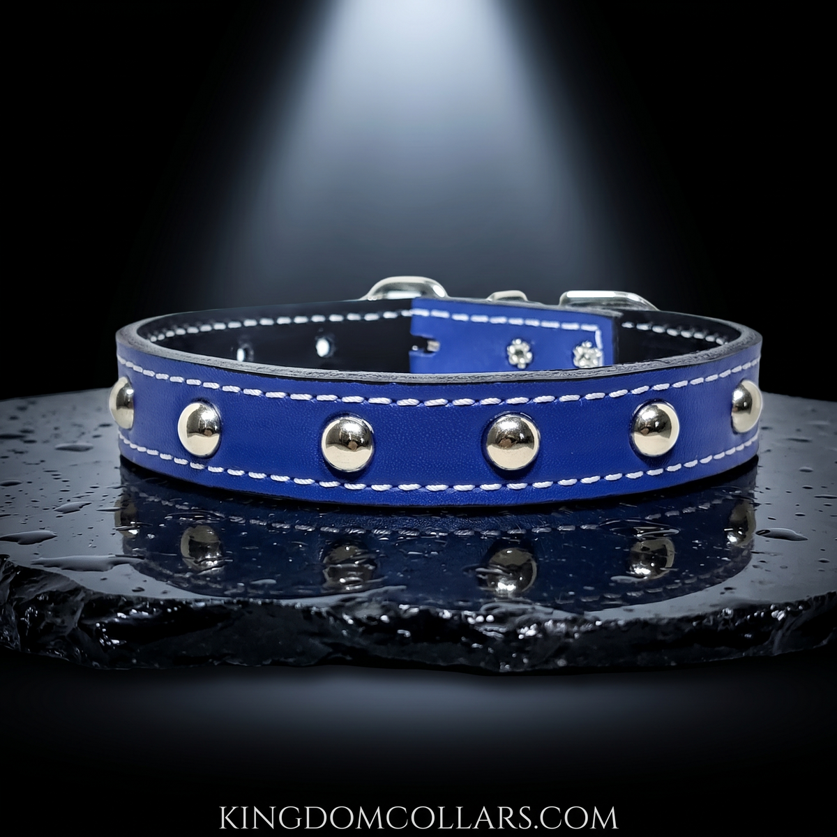 1" Wide Personalized Italian Leather Studded Dog Collar | Engraved Name Plate