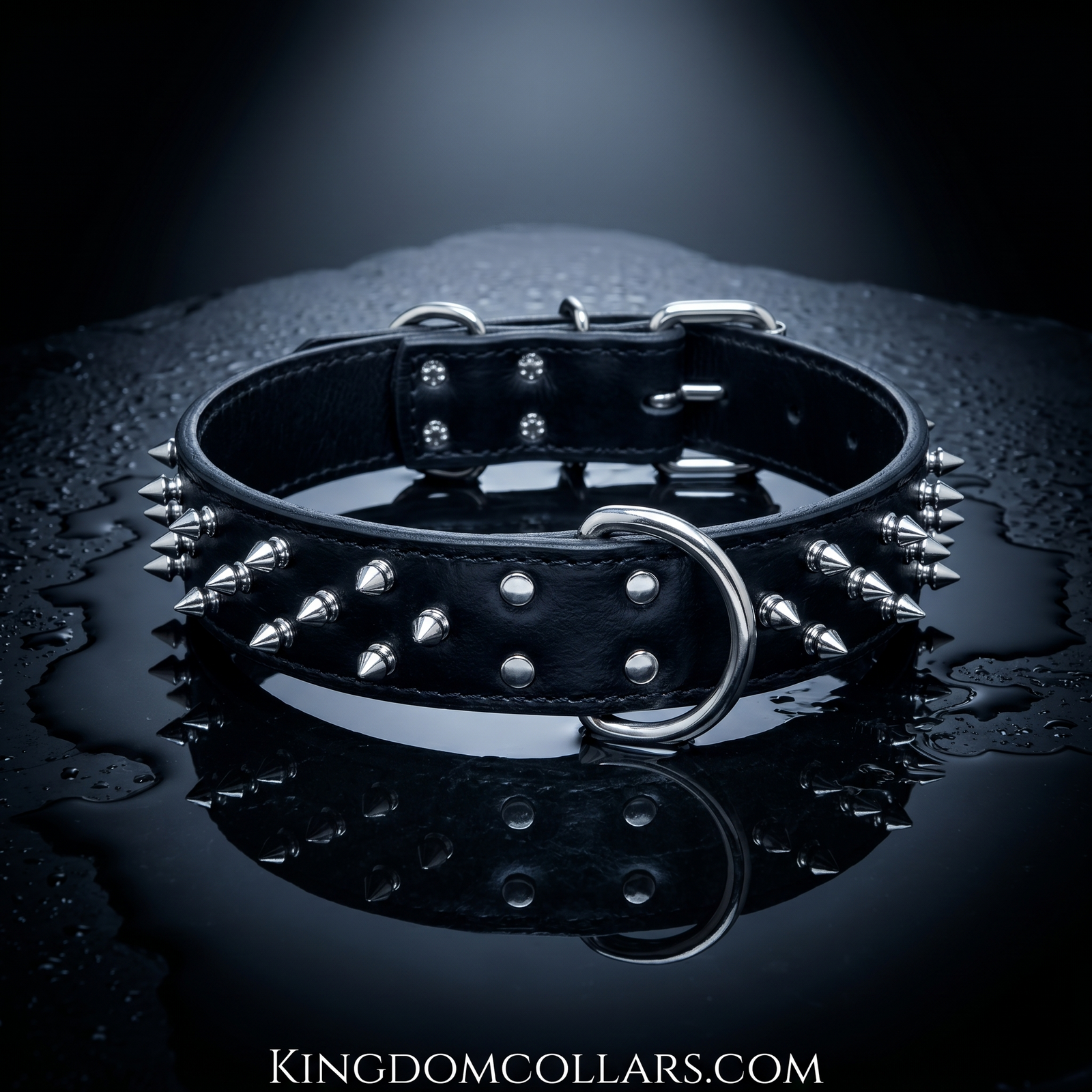 V37 - Custom Made 1.5" Wide Spiked Leather Dog Collar