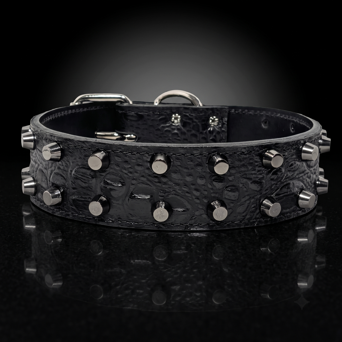 2"-black croco print leather dog collar with bucket studs by Kingdom Collars