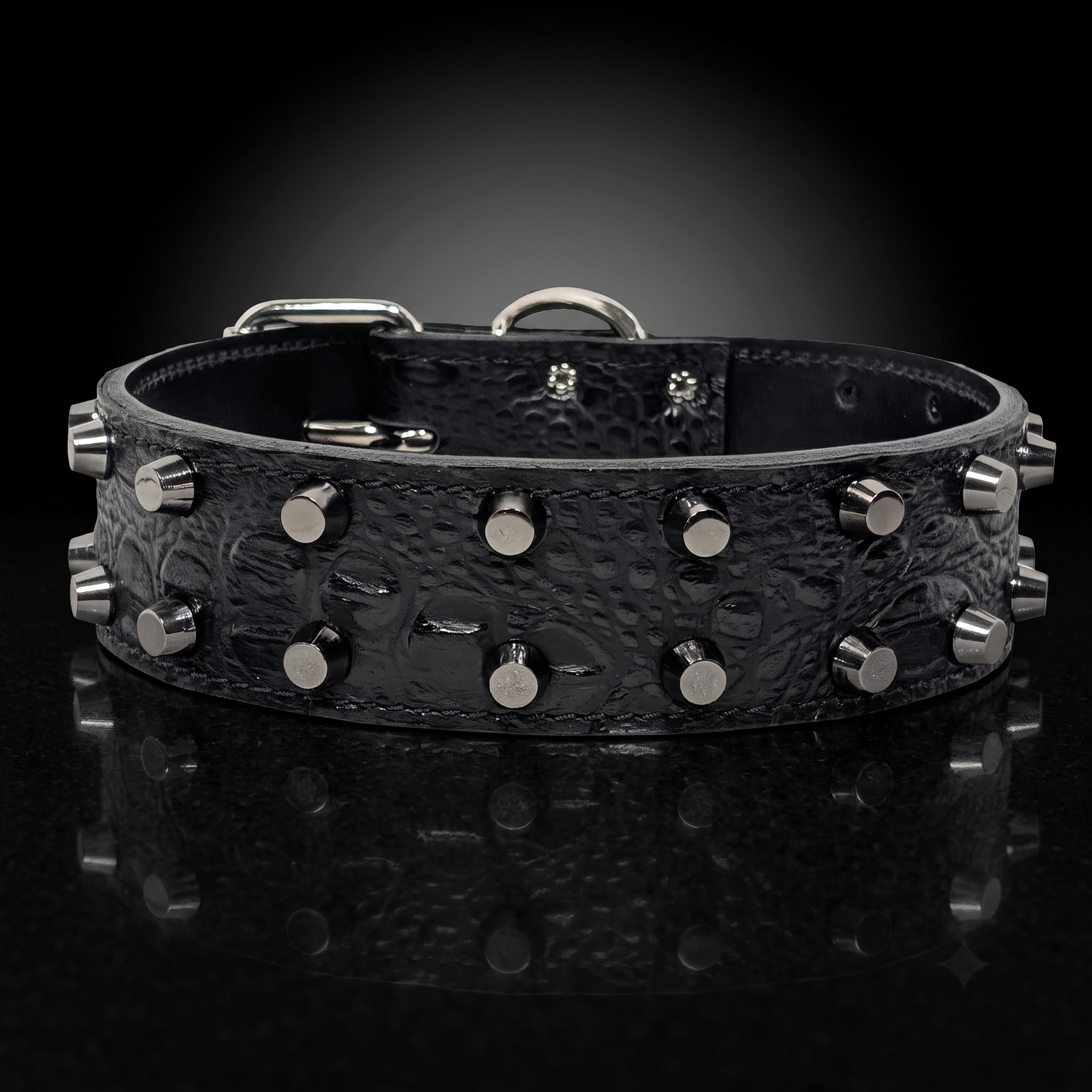 2"-black croco print leather dog collar with bucket studs by Kingdom Collars