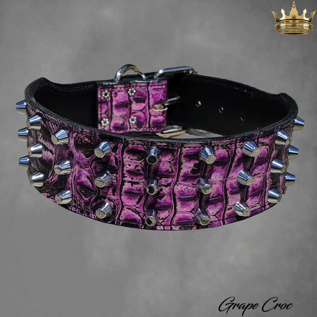 J14 - Collar para perros de cuero tachonado con forma de cubo de 2,5" de ancho