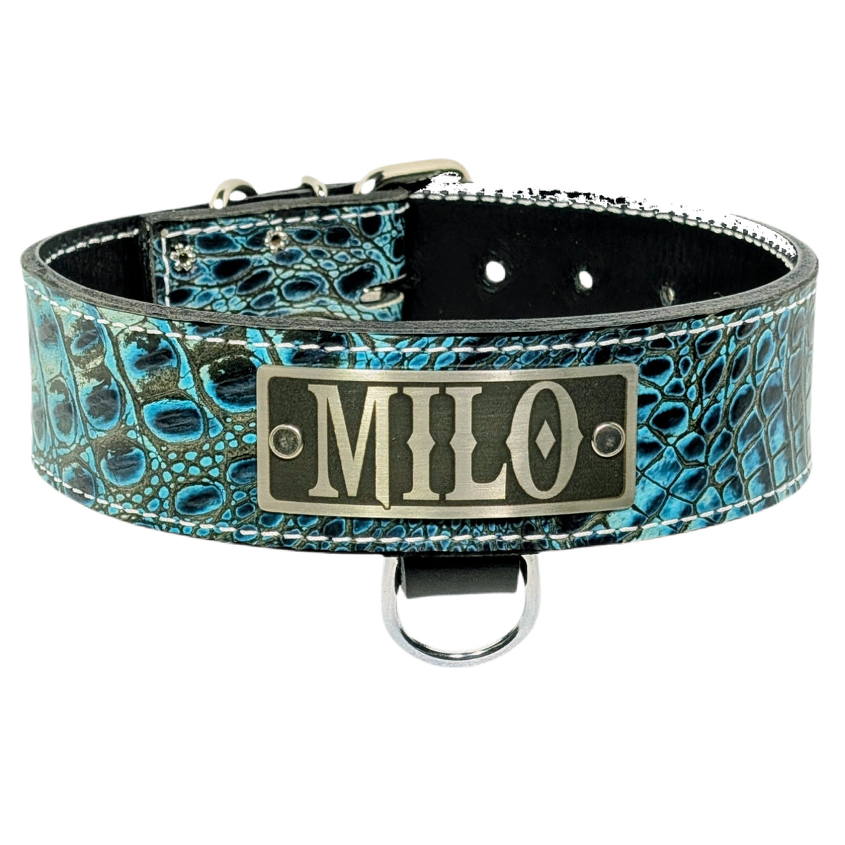 N15 - Collar de cuero para perros de 2" de ancho con placa de identificación