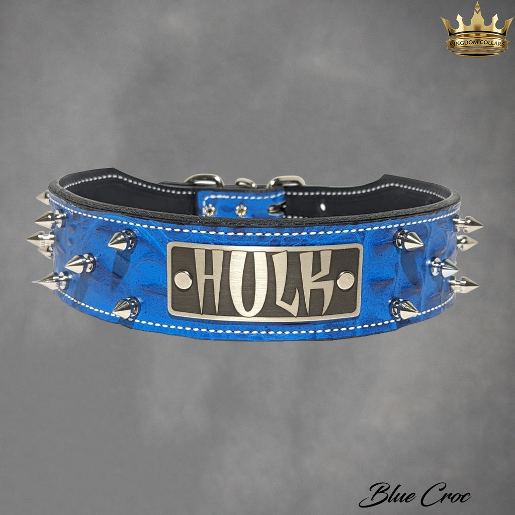 N6 - Collar de cuero cónico personalizado para perros de 2" de ancho con púas