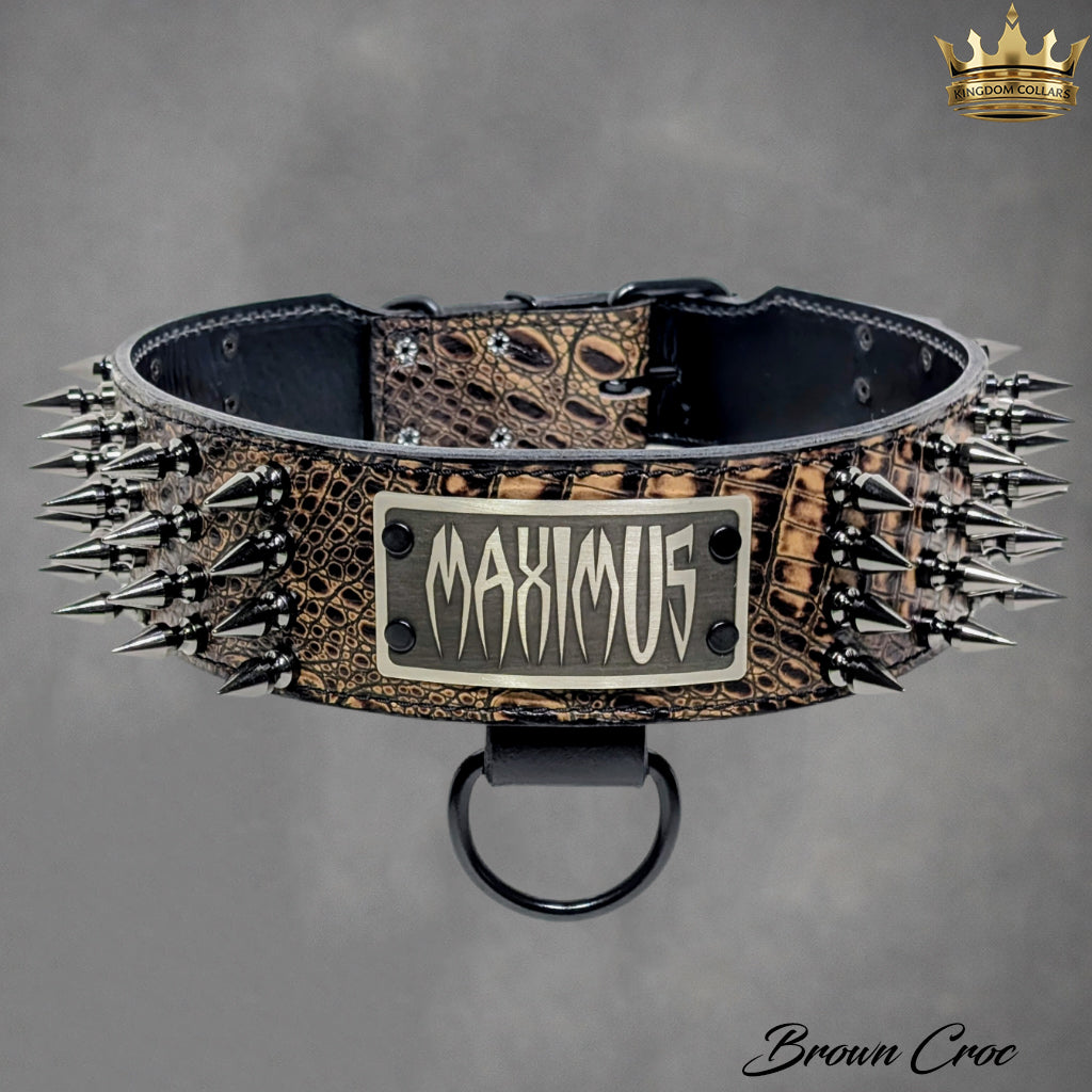 NJ10 - 2.5"–3" Wide Personalized Spiked Leather Dog Collar