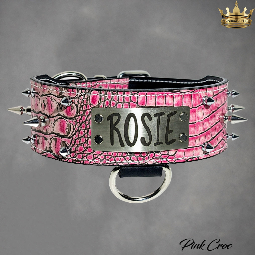 NJ2 - 2.5" Wide Personalized Spiked Leather Collar