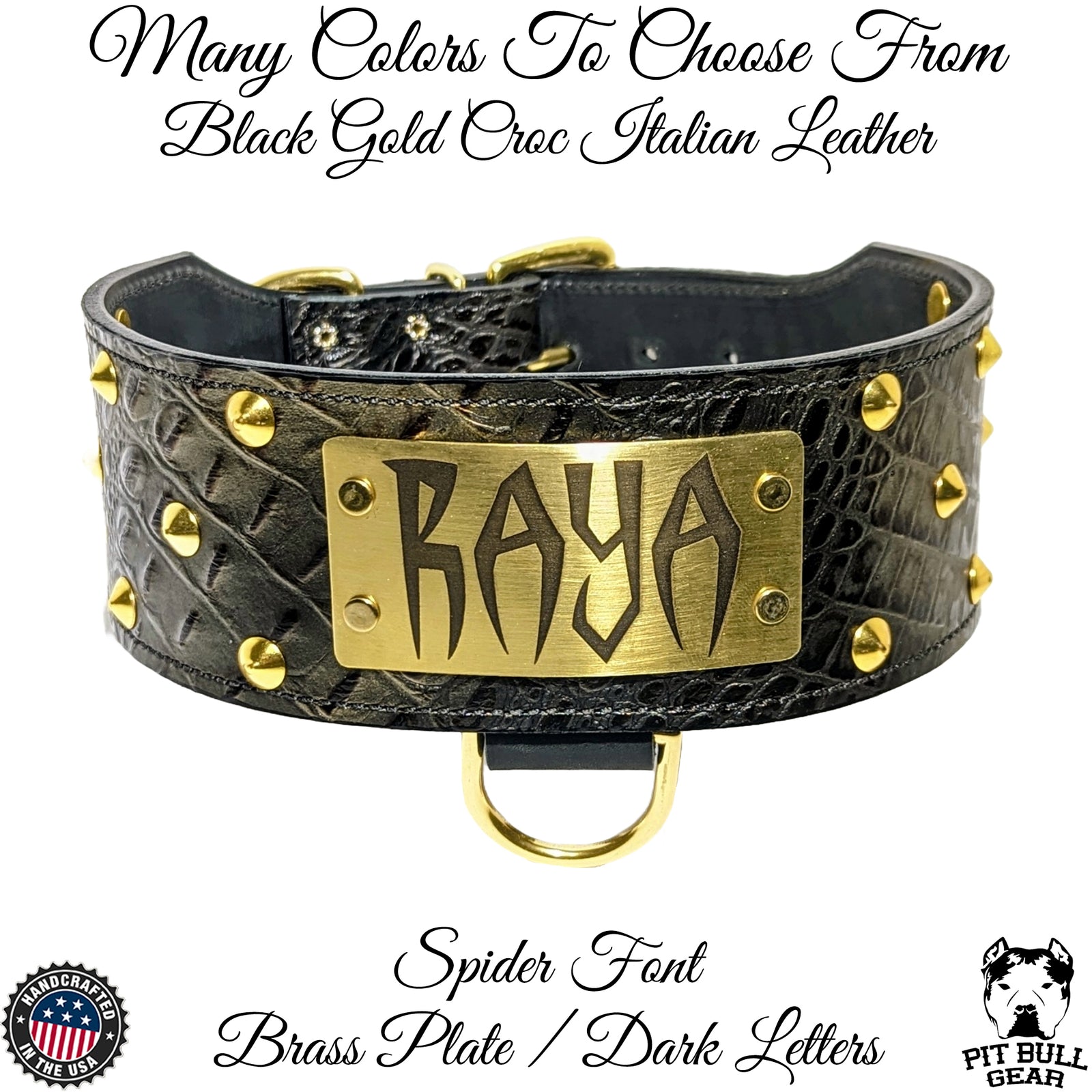 NX33 - Collar de cuero para perros de 3" de ancho con placa de identificación personalizada y tachuelas