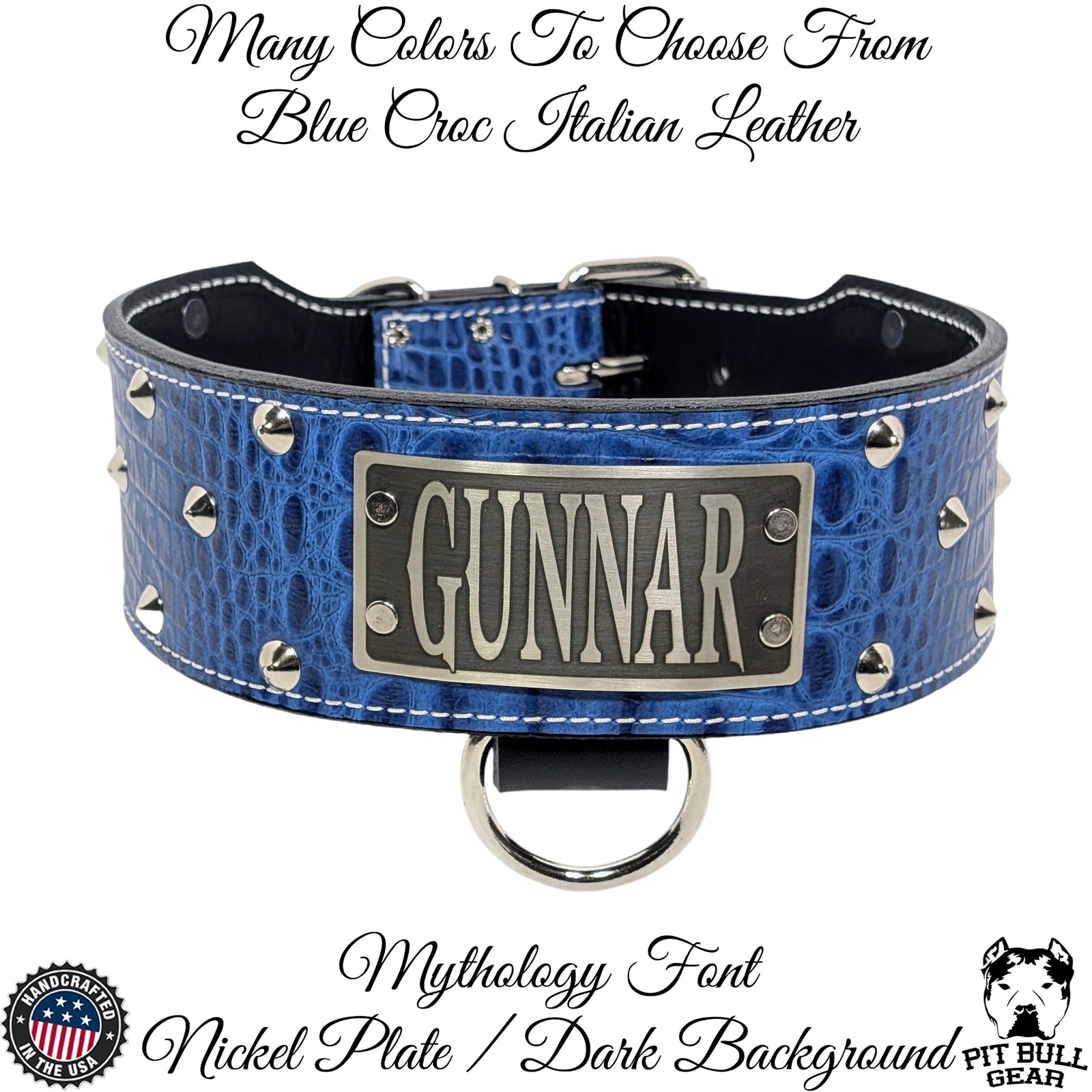 NX33 - Collar de cuero para perros de 3" de ancho con placa de identificación personalizada y tachuelas