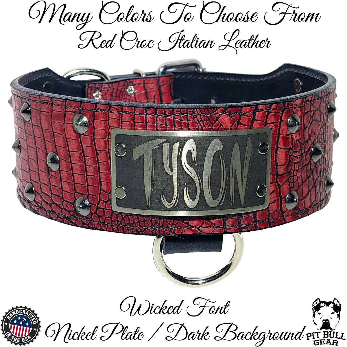 NX33 - Collar de cuero para perros de 3" de ancho con placa de identificación personalizada y tachuelas