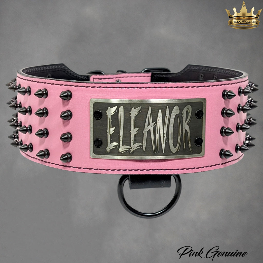 NX6 - Coleira personalizada de couro pontiagudo de 3"