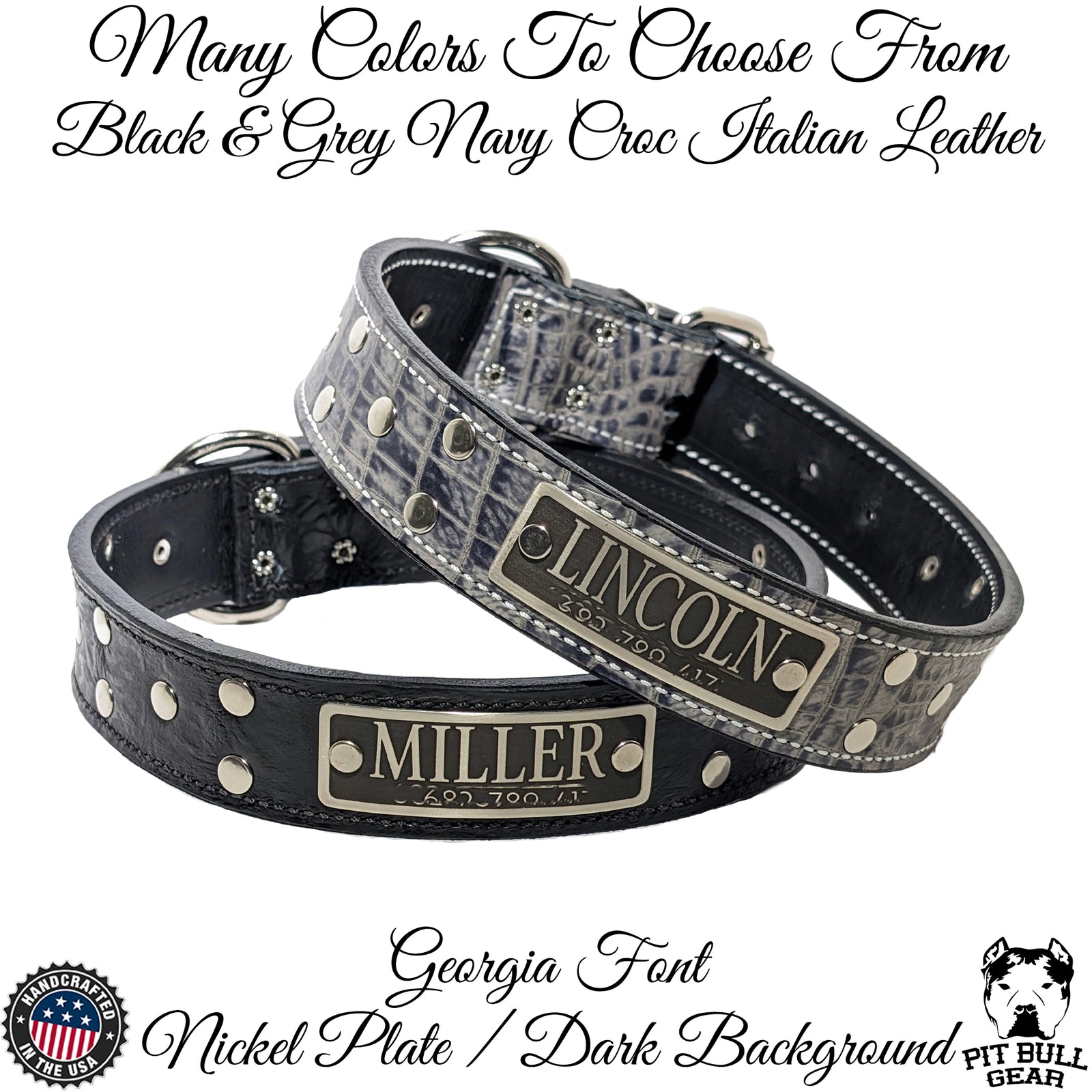 Collar de cuero para perros, collar tachonado con nombre personalizado, 1,5" de ancho - V16