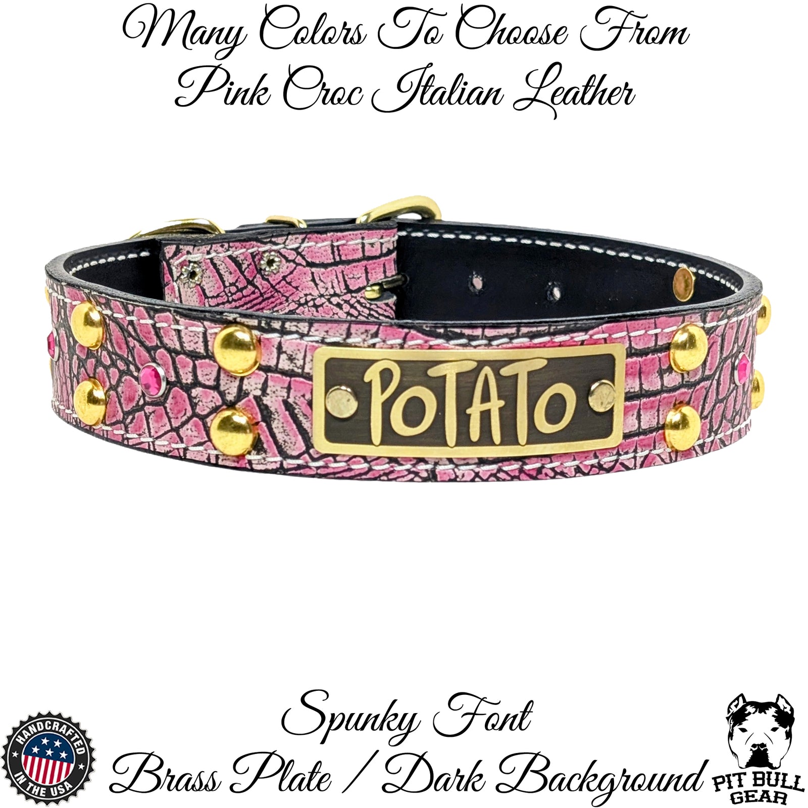 V20 - Coleira personalizada de 1 1/2" com tachas e pedras preciosas