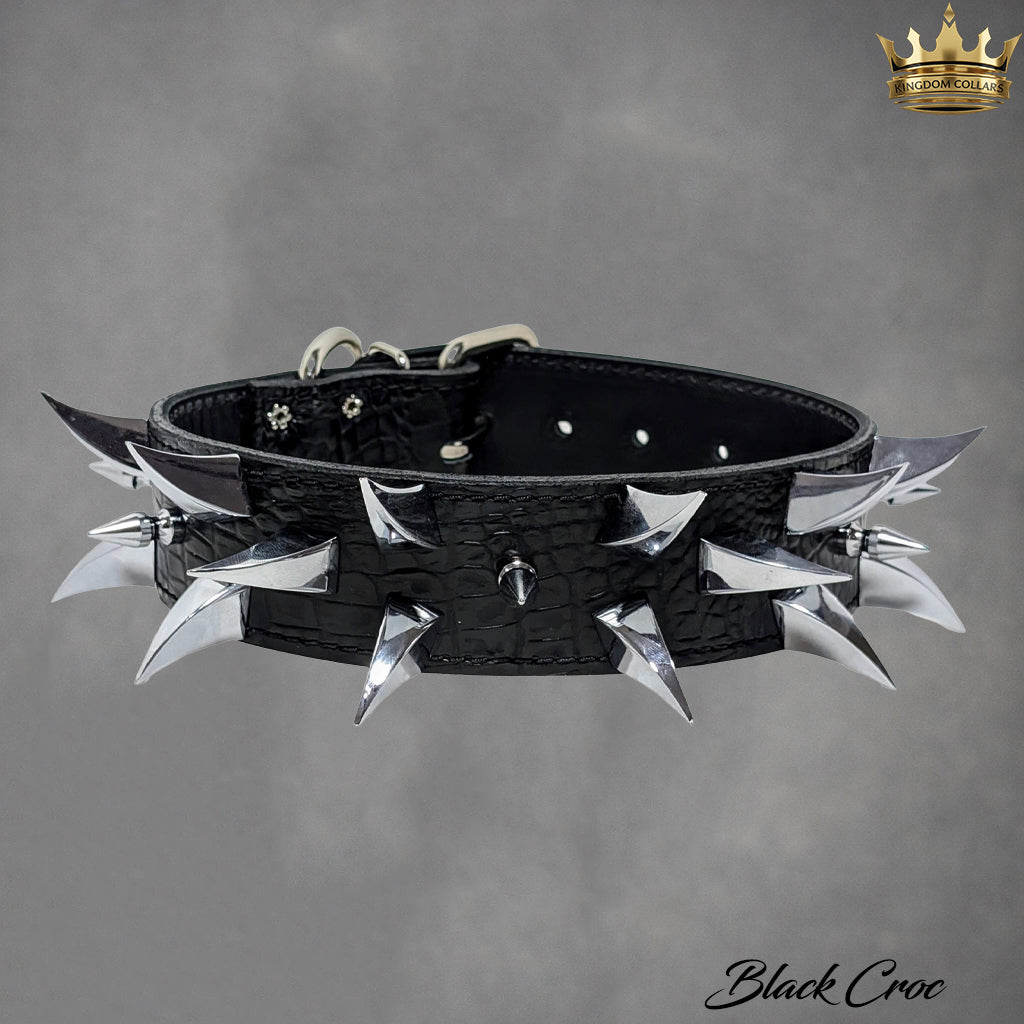 W2 - Collar de cuero con pinchos para perros de 2" de ancho