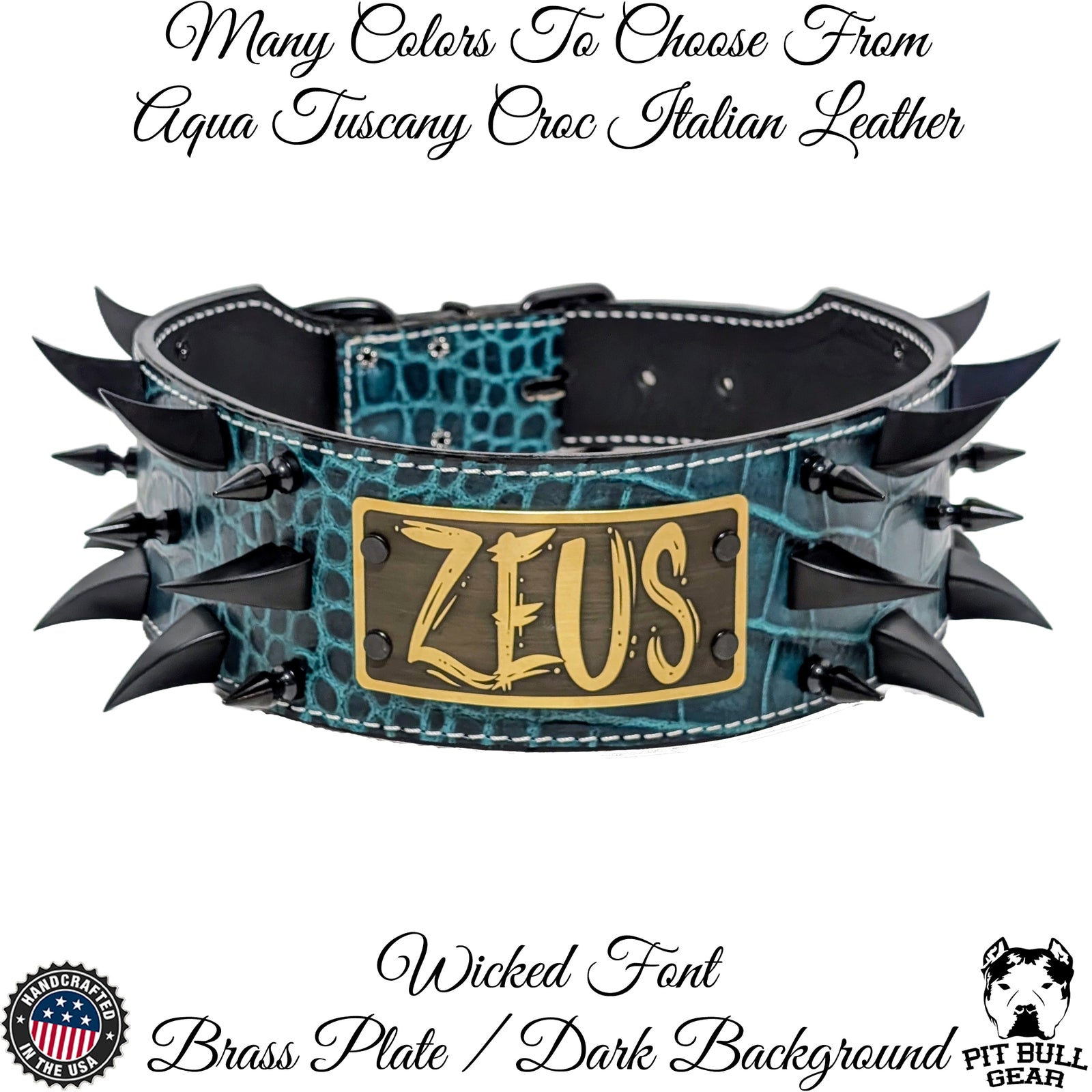 X11 - Collar de cuero con pinchos para perros de 3" de ancho con placa de identificación personalizada
