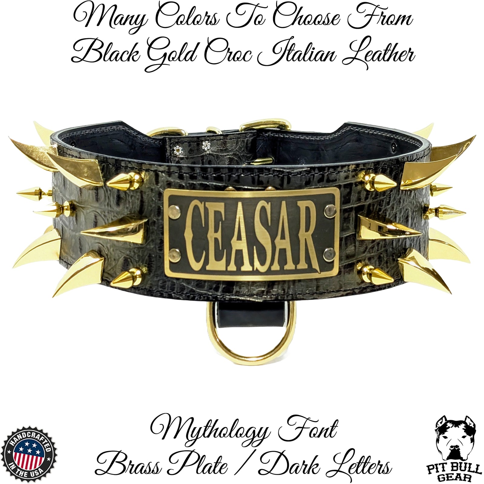 X11 - Collar de cuero con pinchos para perros de 3" de ancho con placa de identificación personalizada