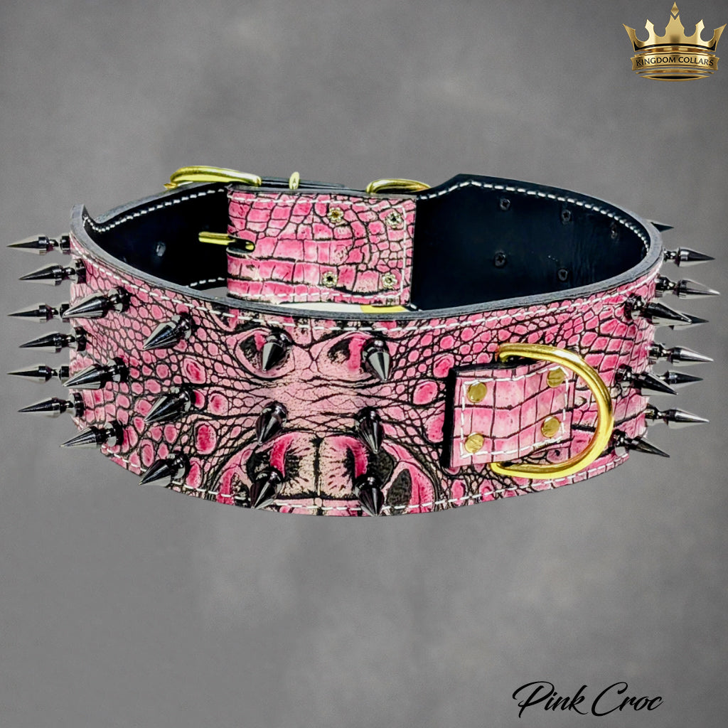 X43 - 3" Wide Spiked Leather Dog Collar