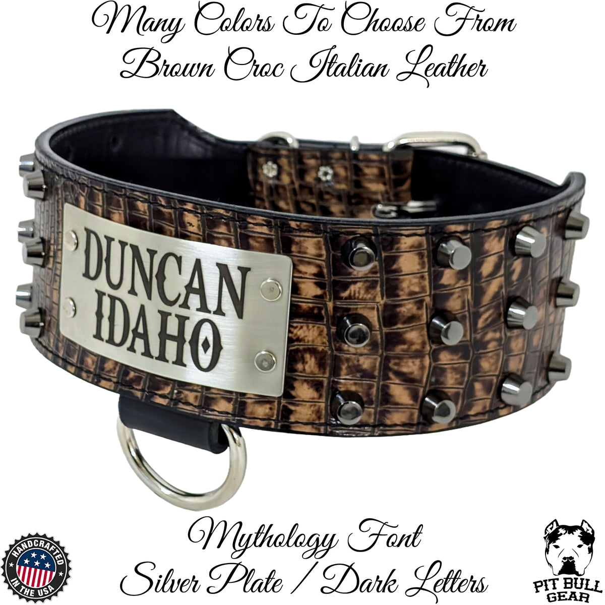 XN1 - Collar de cuero para perro de 3" de ancho con placa de identificación personalizada y tachuelas