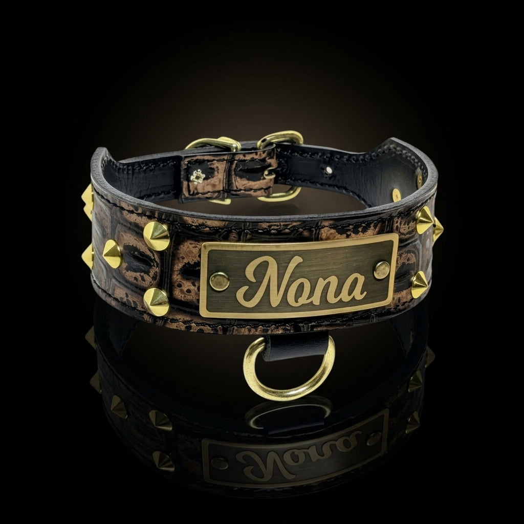 2" Wide Tapered Studded Leather Dog Collar