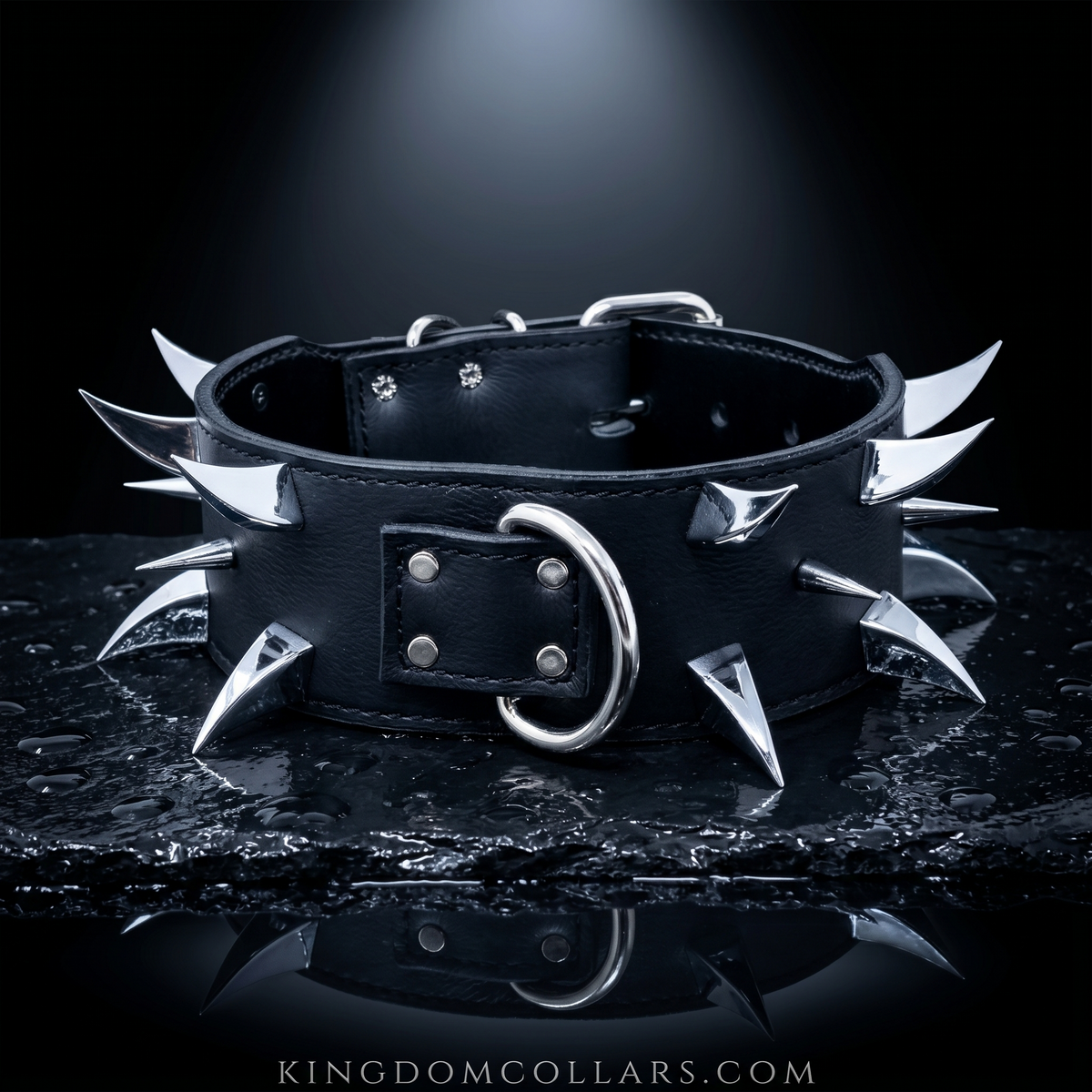 J10 - 2.5"–3" Wide Italian Leather Spiked Dog Collar | Dragon Claws & Tree Spikes