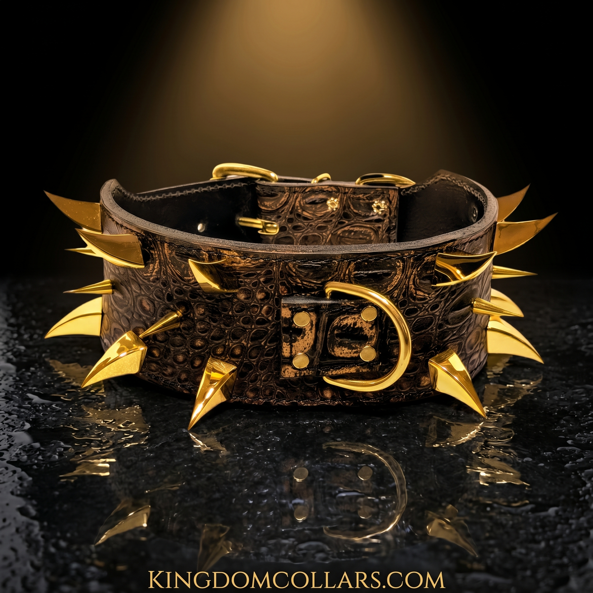J10 - 2.5"–3" Wide Italian Leather Spiked Dog Collar | Dragon Claws &amp; Tree Spikes