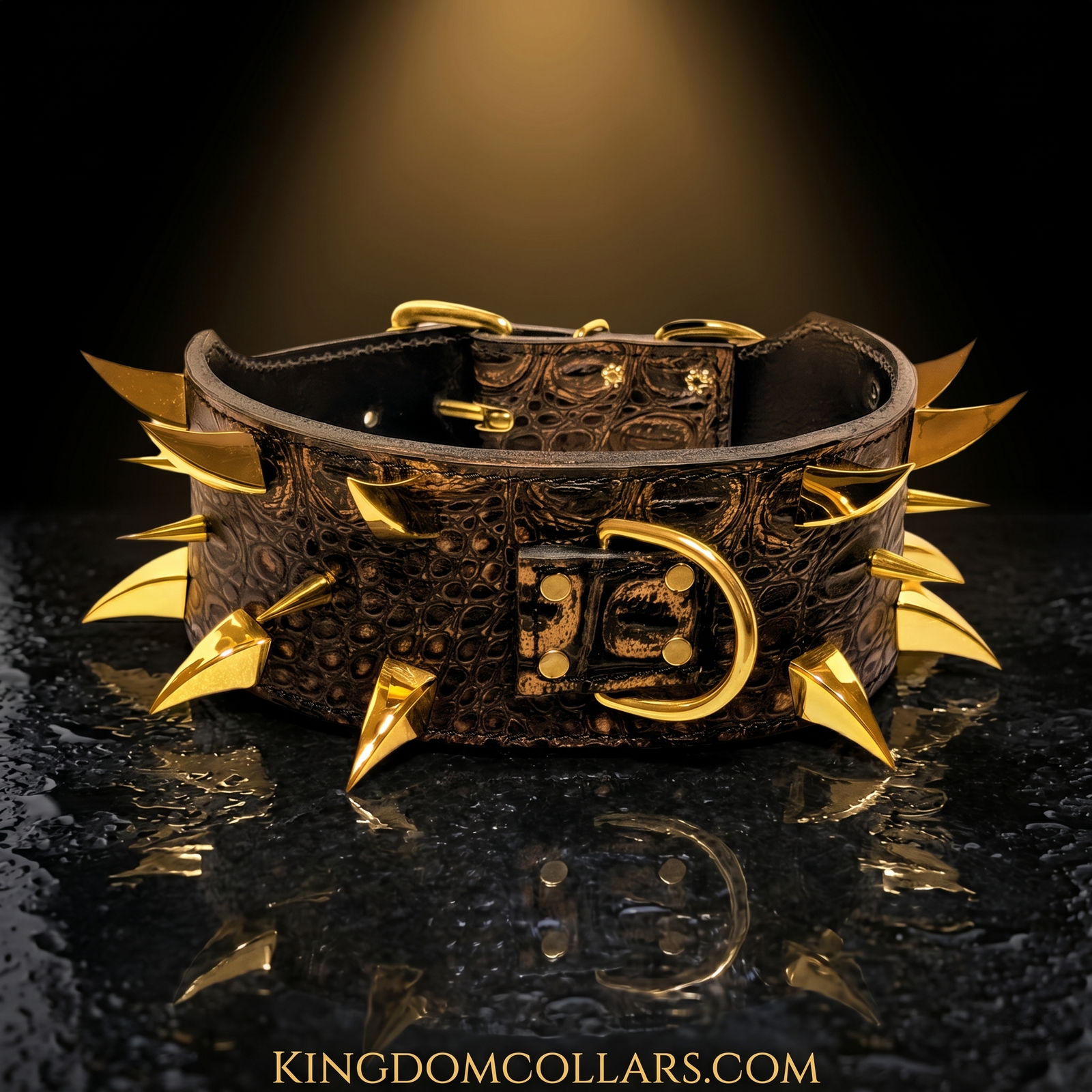 J10 - 2.5"–3" Wide Italian Leather Spiked Dog Collar | Dragon Claws & Tree Spikes