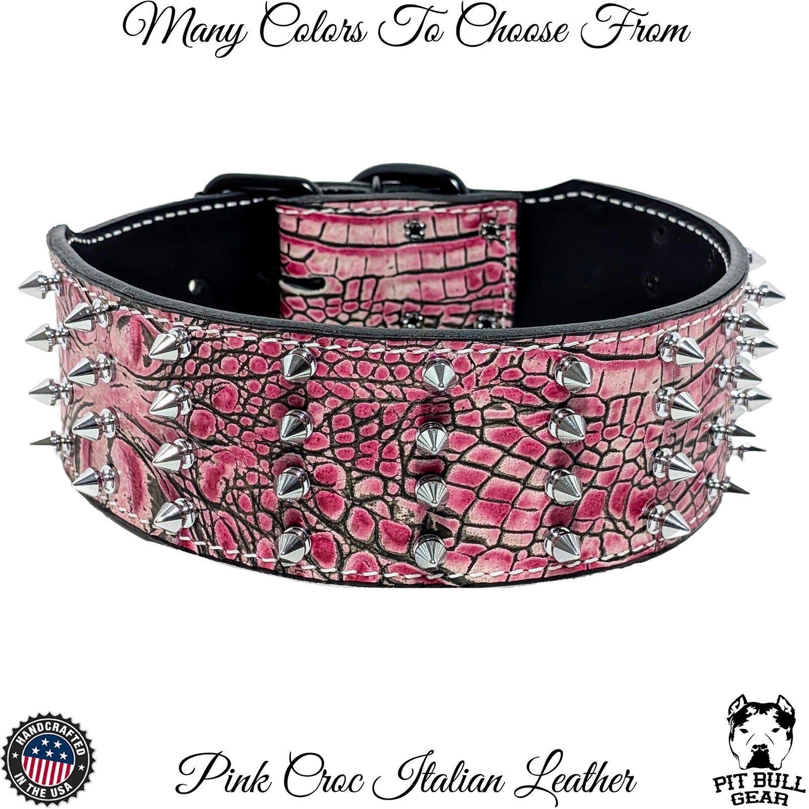 J11 - Custom Made 2.5" Wide Italian Leather Spiked Dog Collar