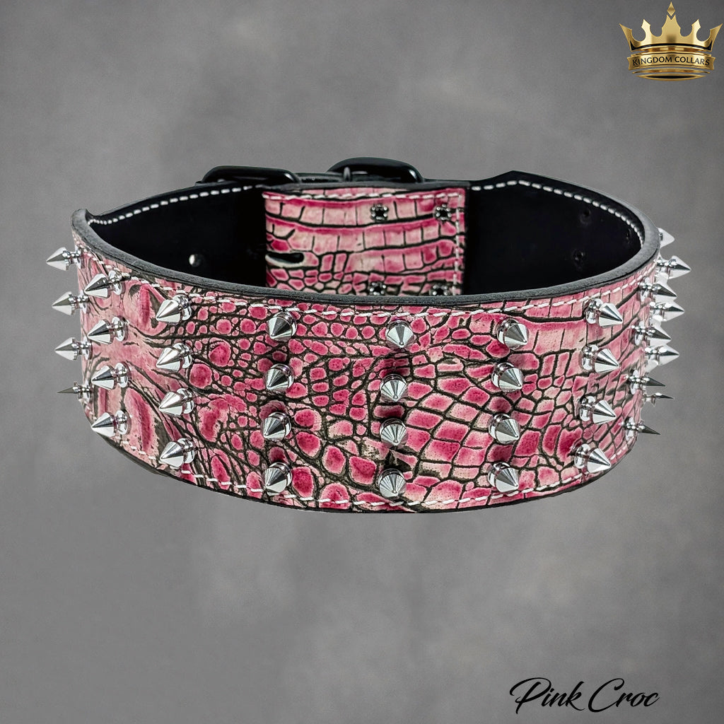 J11 - Collar de cuero con pinchos para perros de 2,5" de ancho