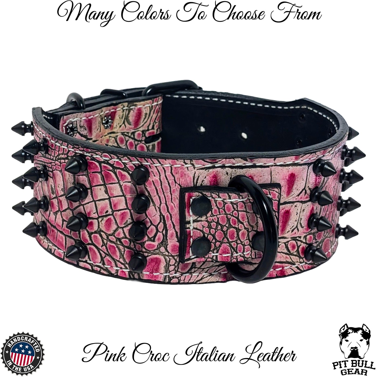 J11 - Custom Made 3" Wide Italian Leather Spiked Dog Collar