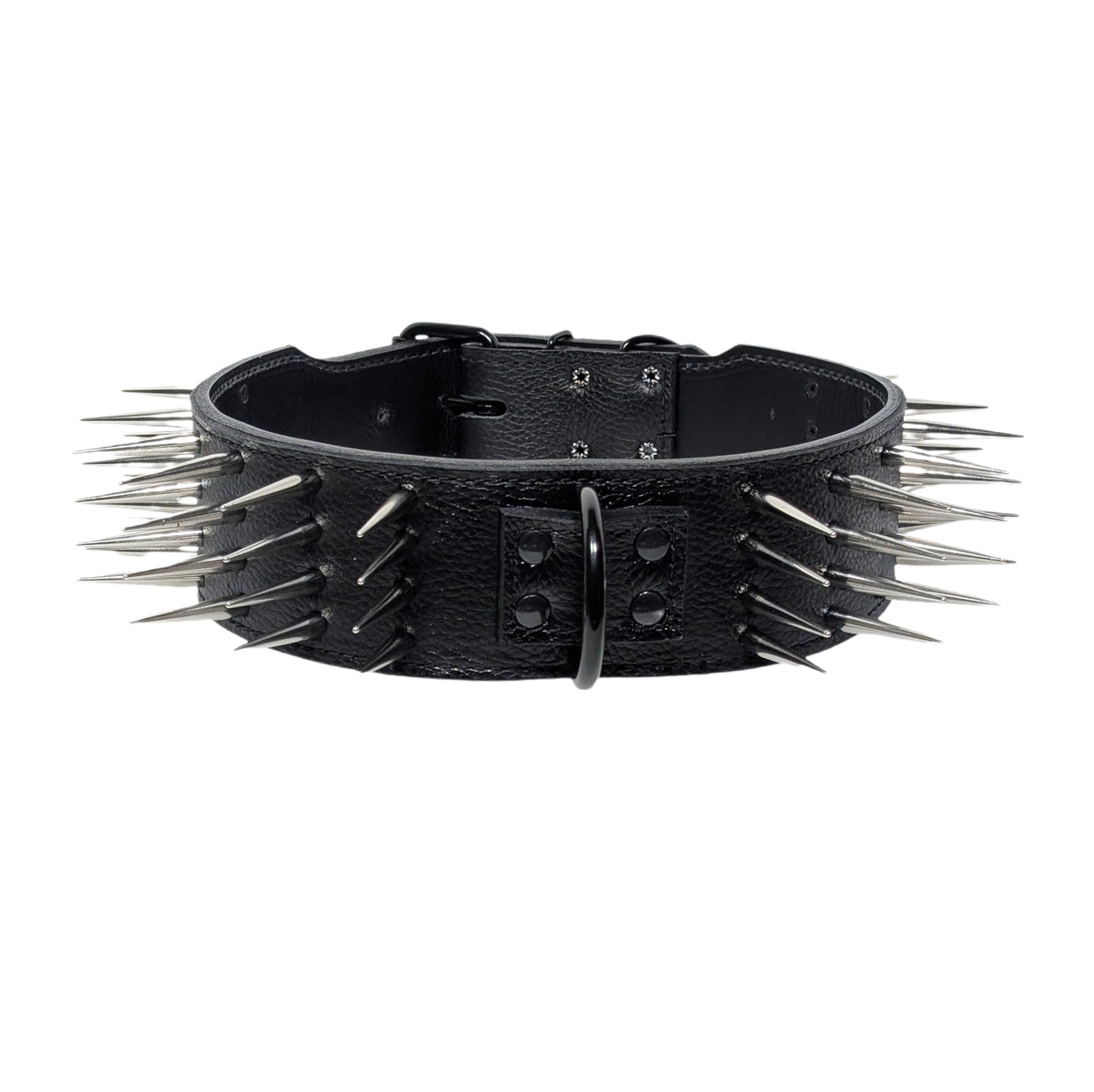 J22 - 2.5" Wide Leather Dog Collar with 1.5" Tall Cone Spikes