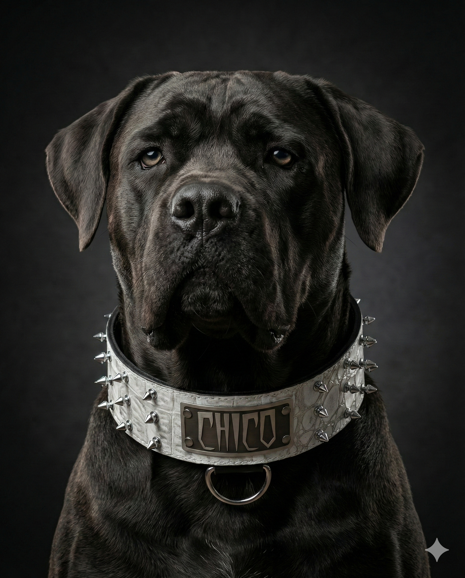 J8 - Coleira personalizada de couro pontiagudo de 2,5" com pedras preciosas