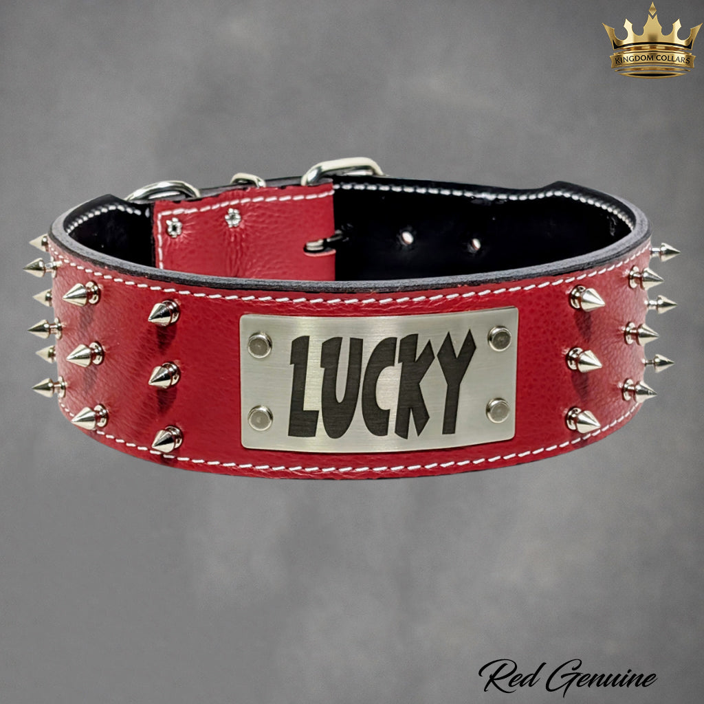 J8 - Personalized 2.5" Wide Personalized Spiked Leather Dog Collar