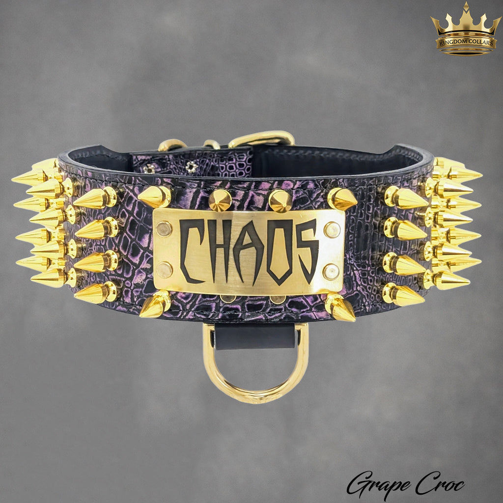 NX8 - 3" Wide Personalized Spiked Leather Dog Collar