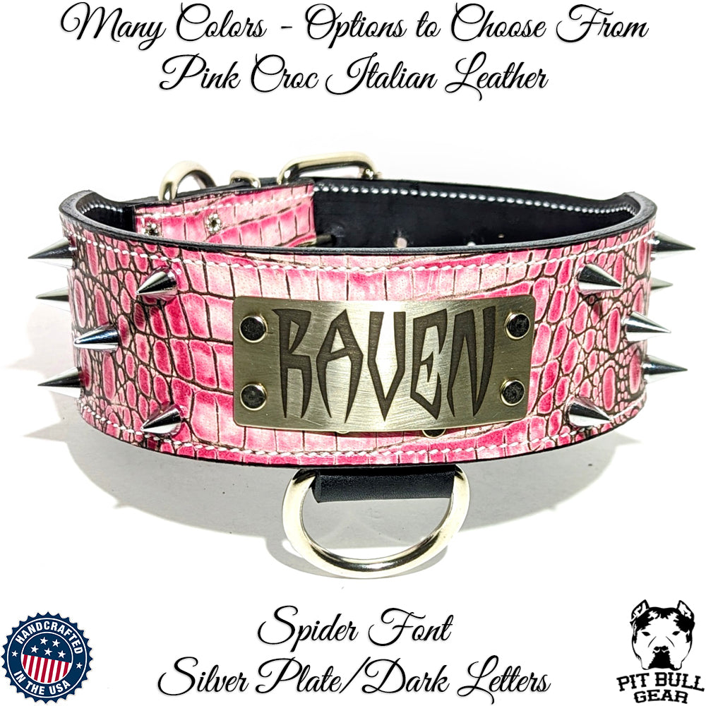 Collar de cuero con pinchos para perro con placa de identificación personalizada - 2,5" de ancho - JN1