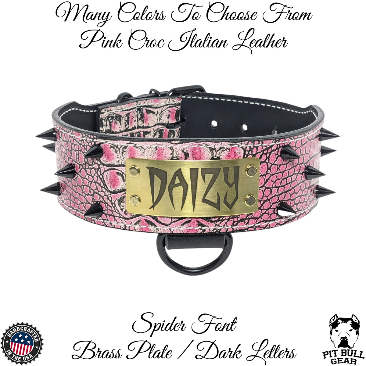 Collar de cuero con pinchos para perro con placa de identificación personalizada - 2,5" de ancho - JN1