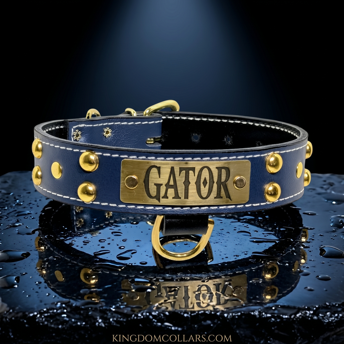 N10 - 1.5" Wide Leather Dog Collar Personalized Name Plate Studded