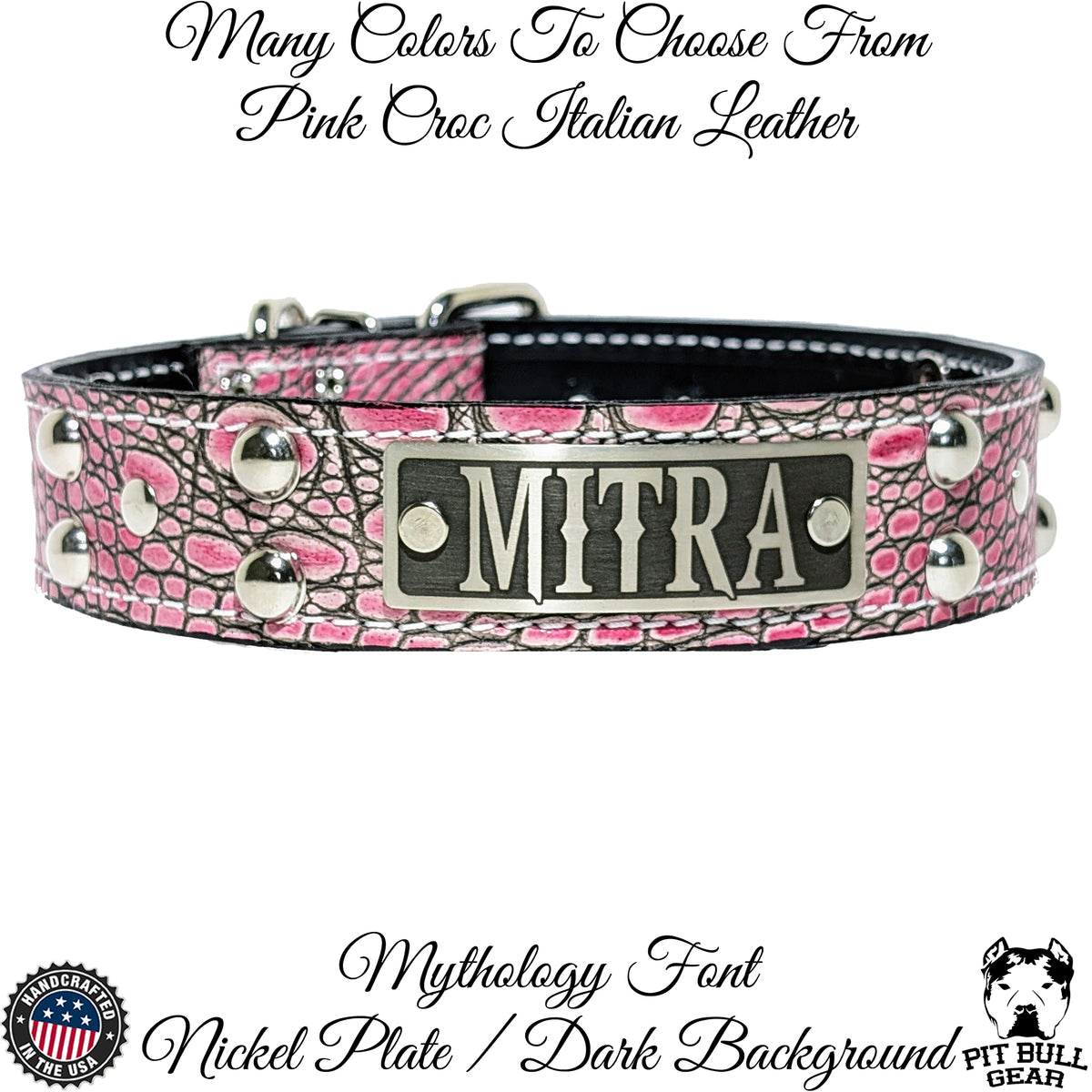 N10 - Collar de cuero para perro de 1,5" de ancho con placa de identificación personalizada y tachuelas