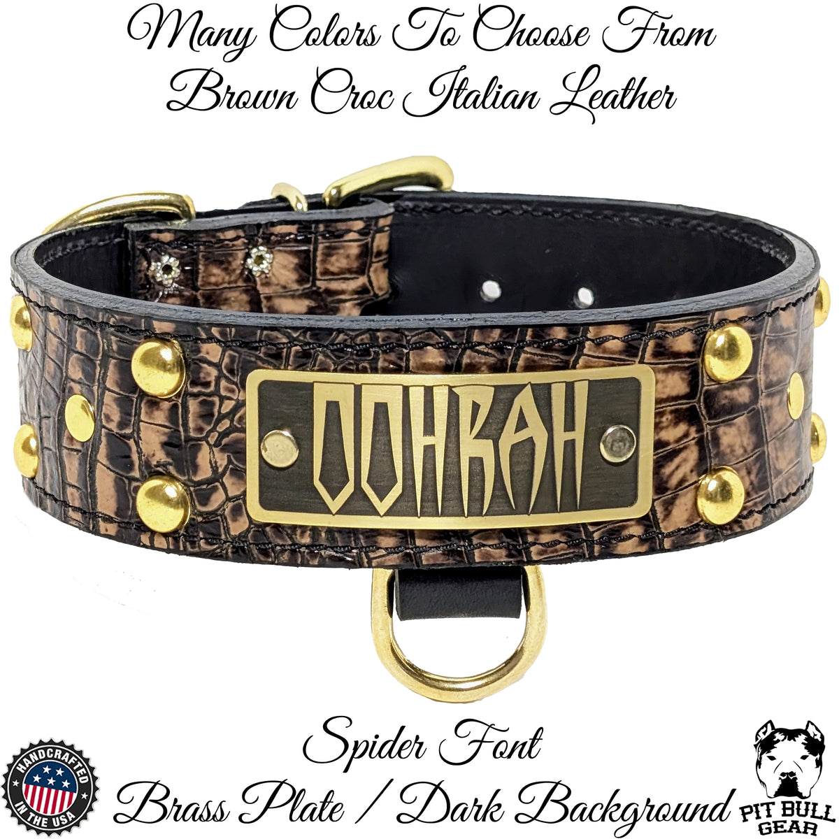 N12 - Coleira de cachorro de couro cravejada com placa de nome personalizada de 2"