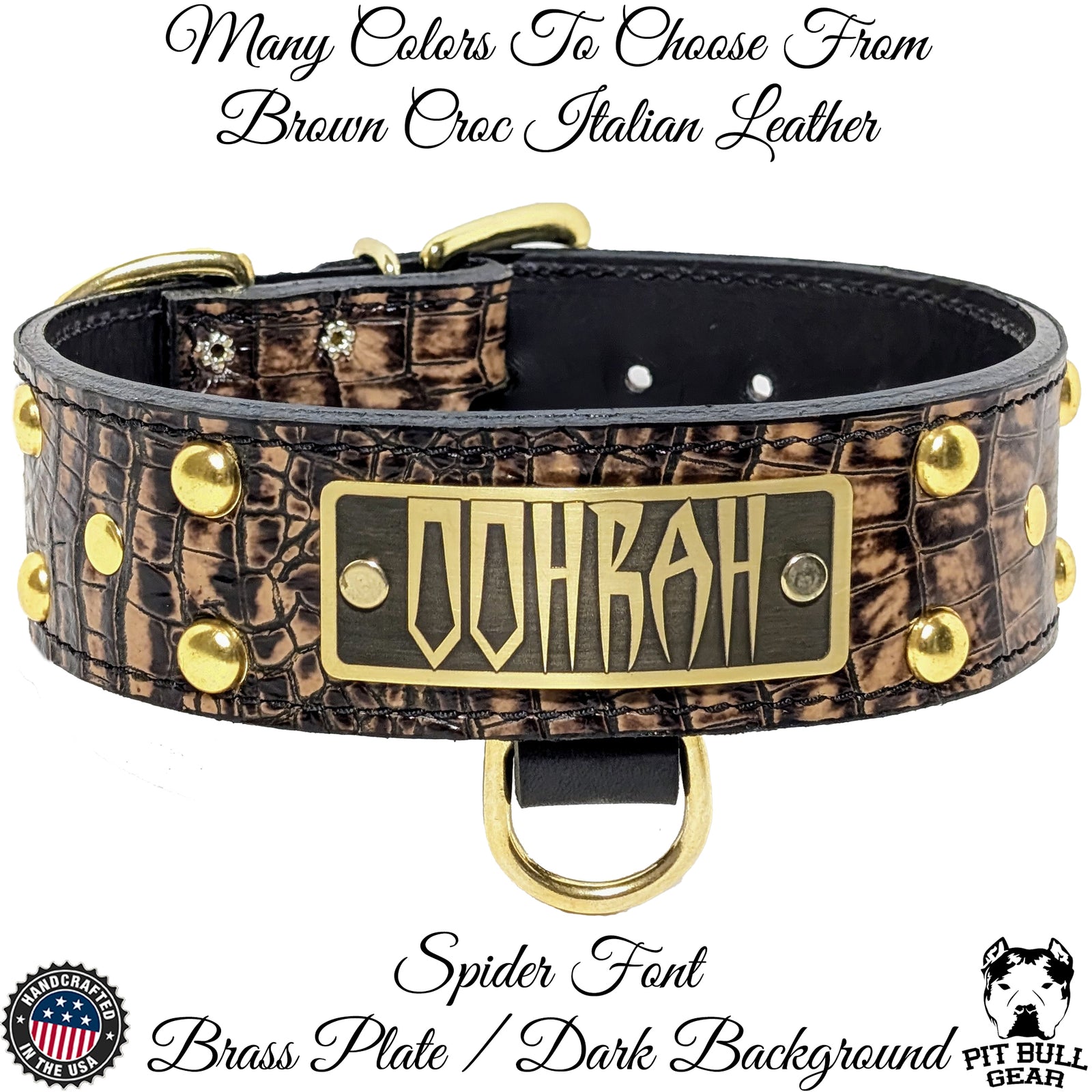 N12 - Coleira de cachorro de couro cravejada com placa de nome personalizada de 2"