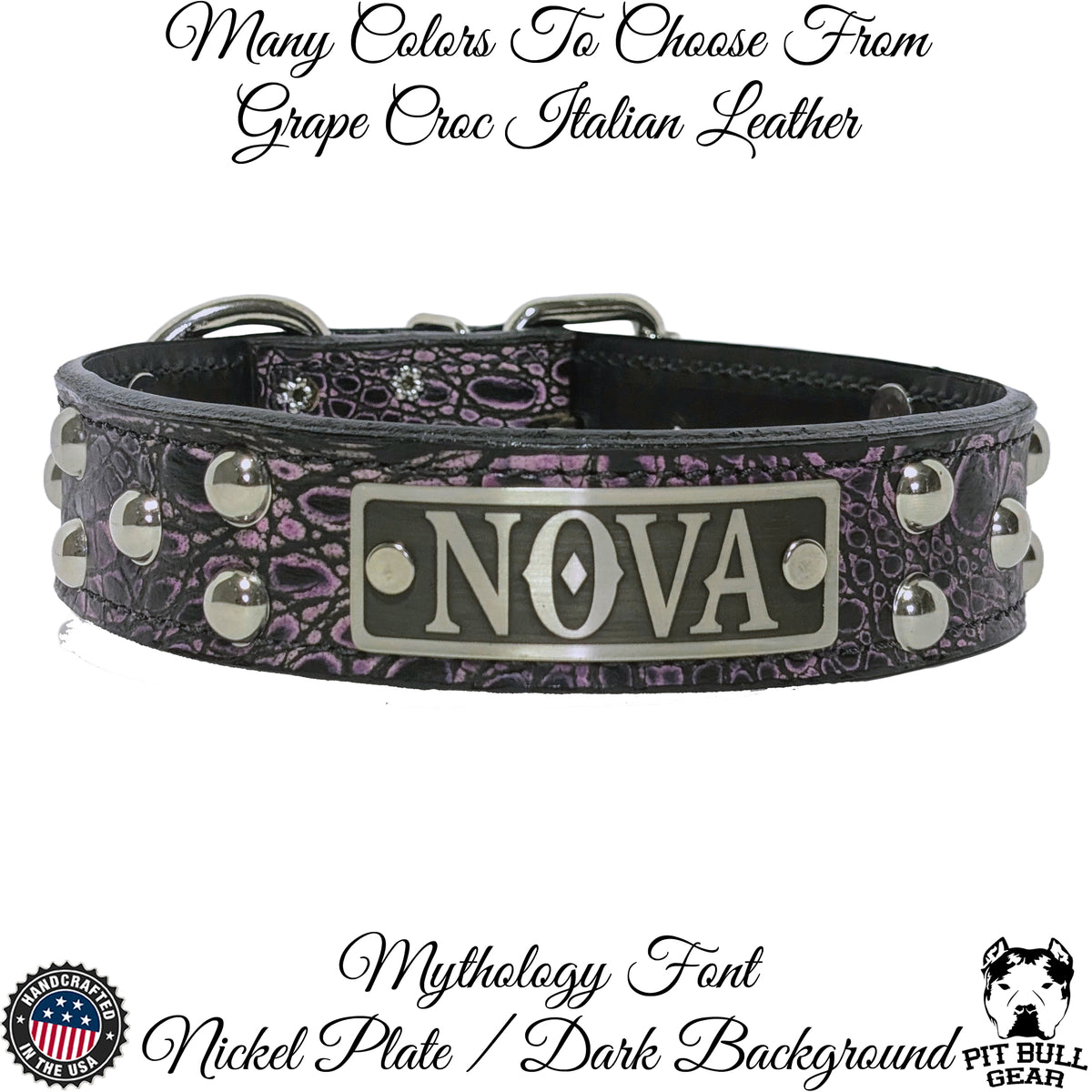 N13 - Collar de cuero para perro de 1,5" de ancho, nombre personalizado con tachuelas en forma de cúpula