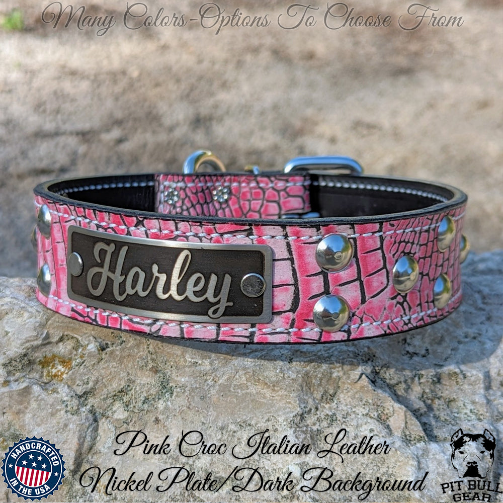 N13 - Collar de cuero para perro de 1,5" de ancho, nombre personalizado con tachuelas en forma de cúpula