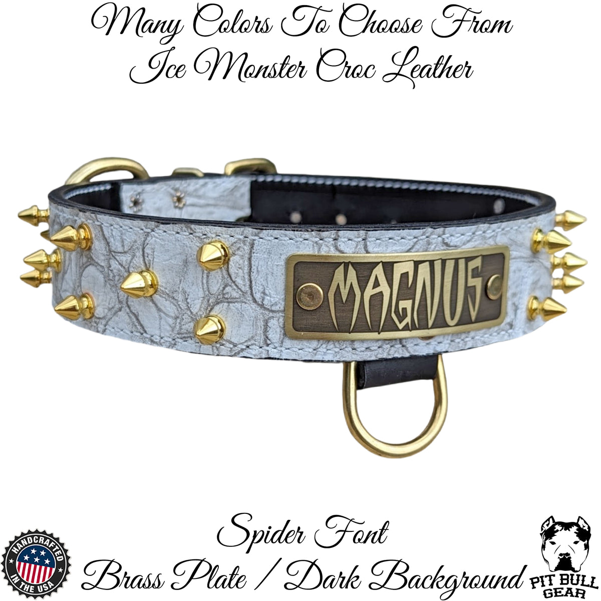 N14 - Collar para perro de cuero con pinchos de 1,5" de ancho y placa de identificación personalizada 