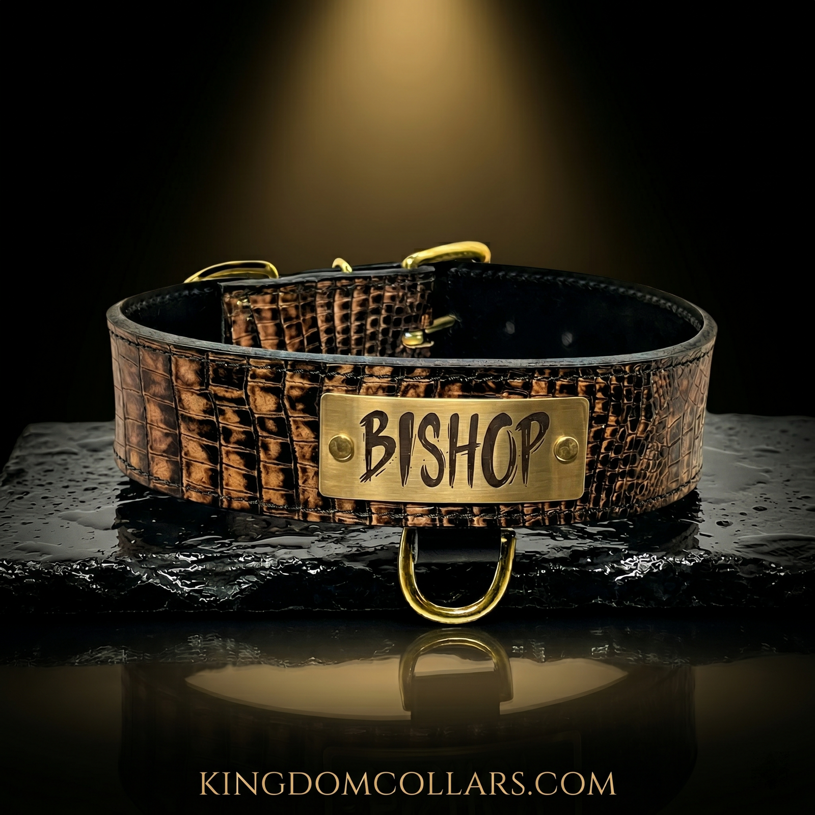 2" Wide Italian Leather Dog Collar | Custom Engraved Name Plate | Kingdom Collars