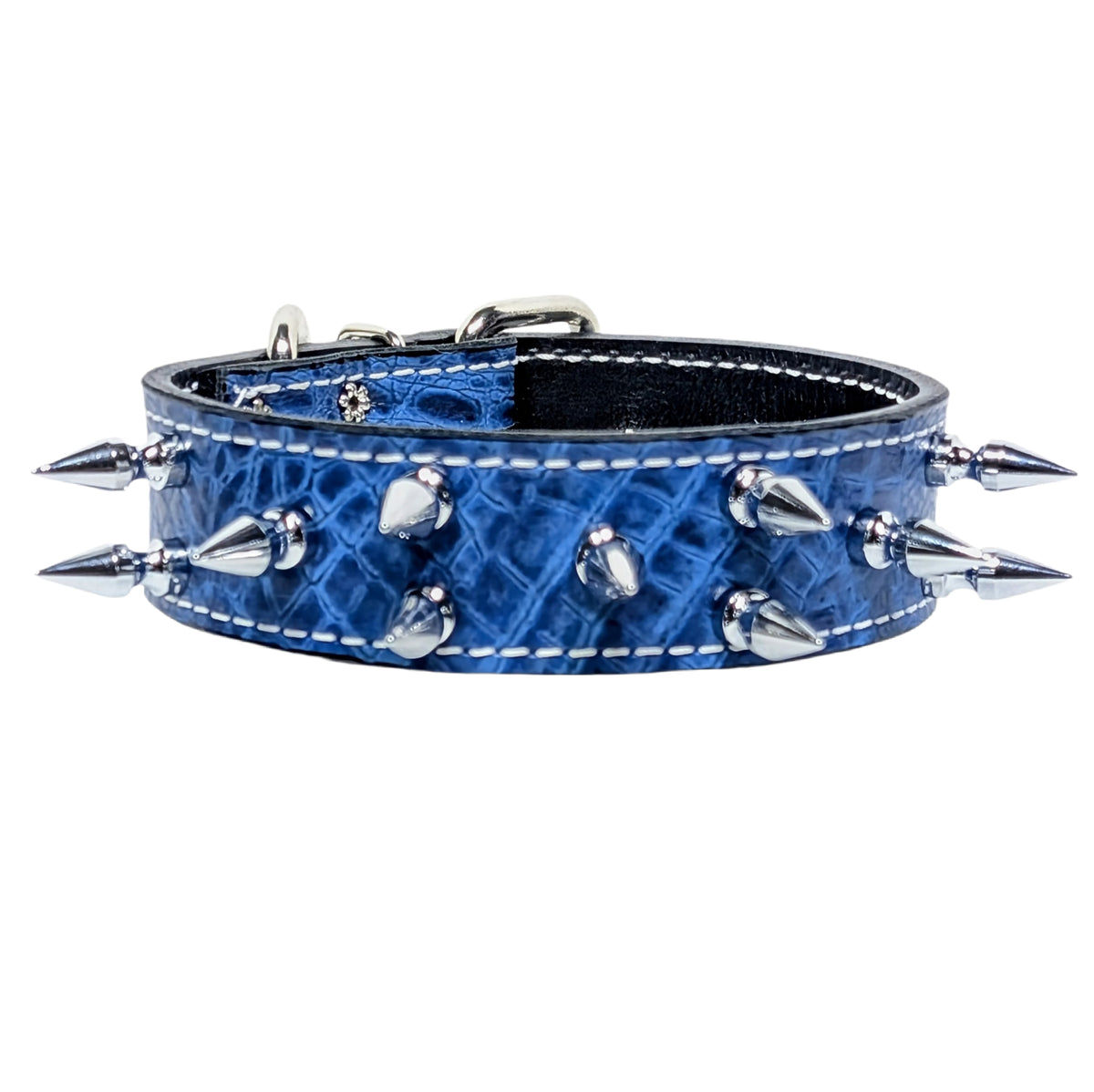 V11 - Custom 1.5" Wide Italian Leather Dog Collar with 1" Tree Spikes