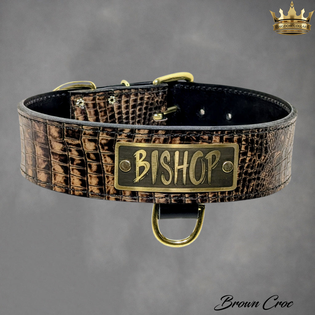 2" Wide Italian Leather Dog Collar | Custom Engraved Name Plate | Kingdom Collars