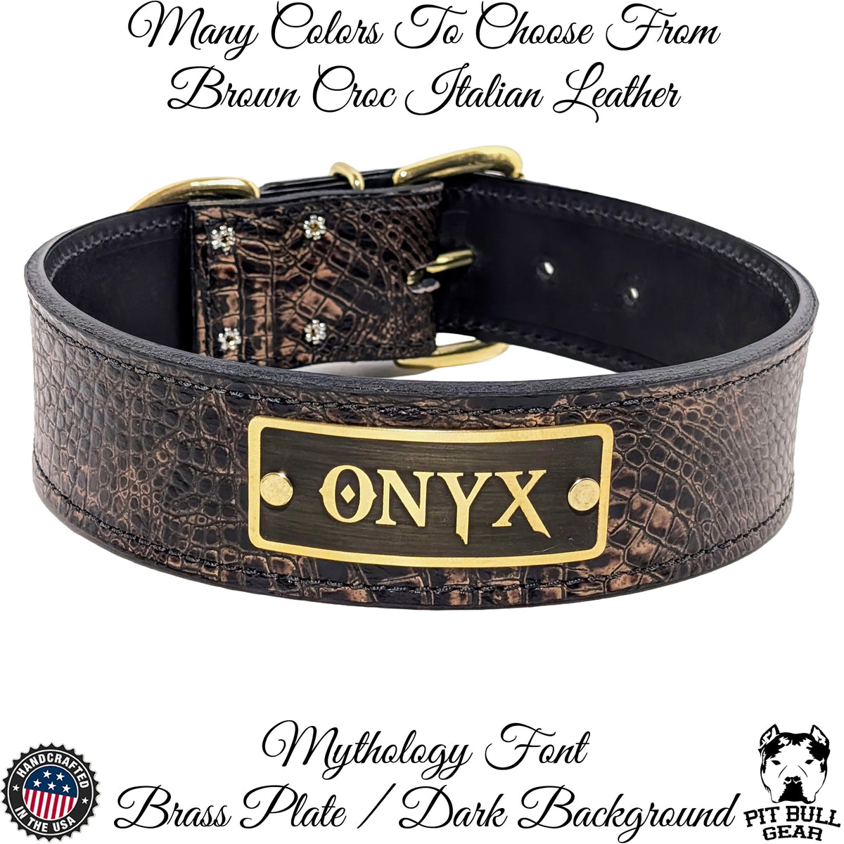 N15 - Collar de cuero para perros de 2" de ancho con placa de identificación