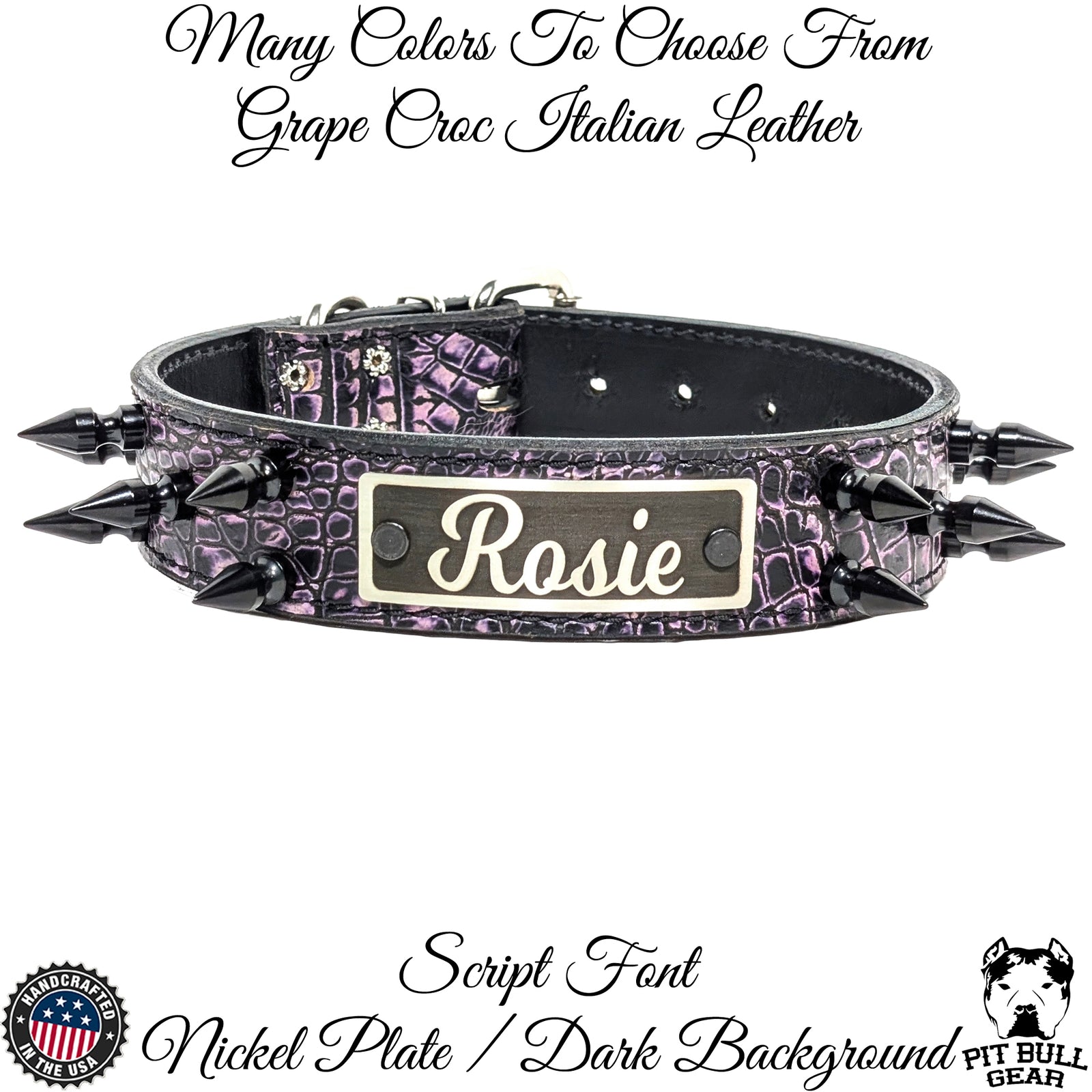 Collar de cuero con pinchos para perro con placa de identificación personalizada de 1,5" de ancho - N16