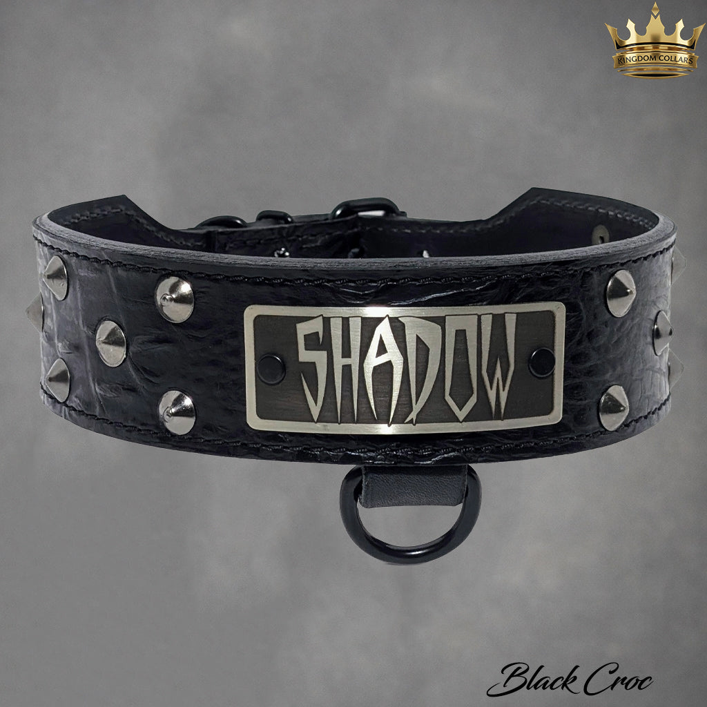 N5 - 2" Wide Tapered Personalized Leather Dog Collar with Studs