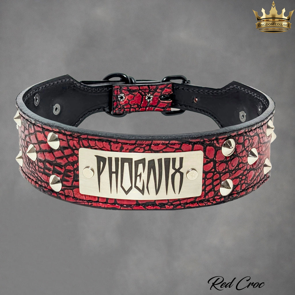 N5 - 2" Wide Tapered Personalized Leather Dog Collar with Studs