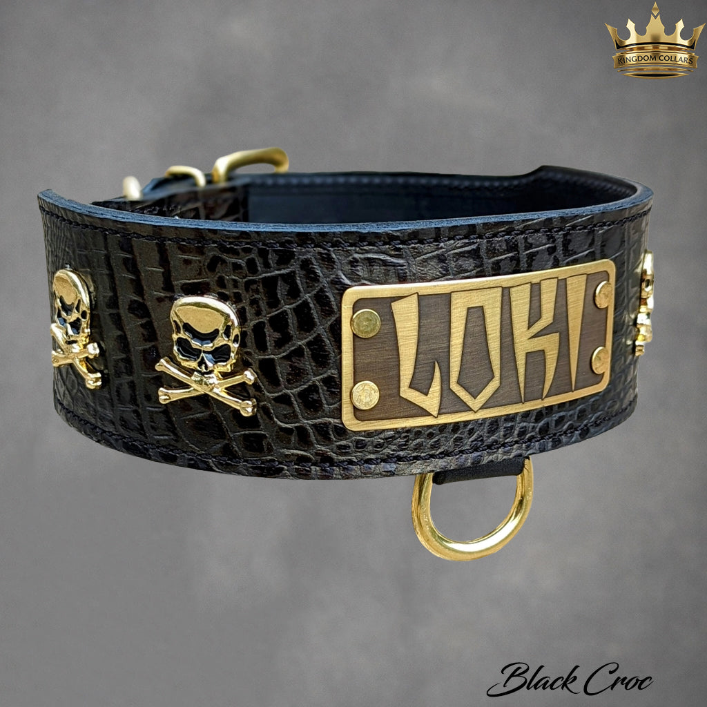NJ13 - 2 1/2" colar de couro de caveira personalizado