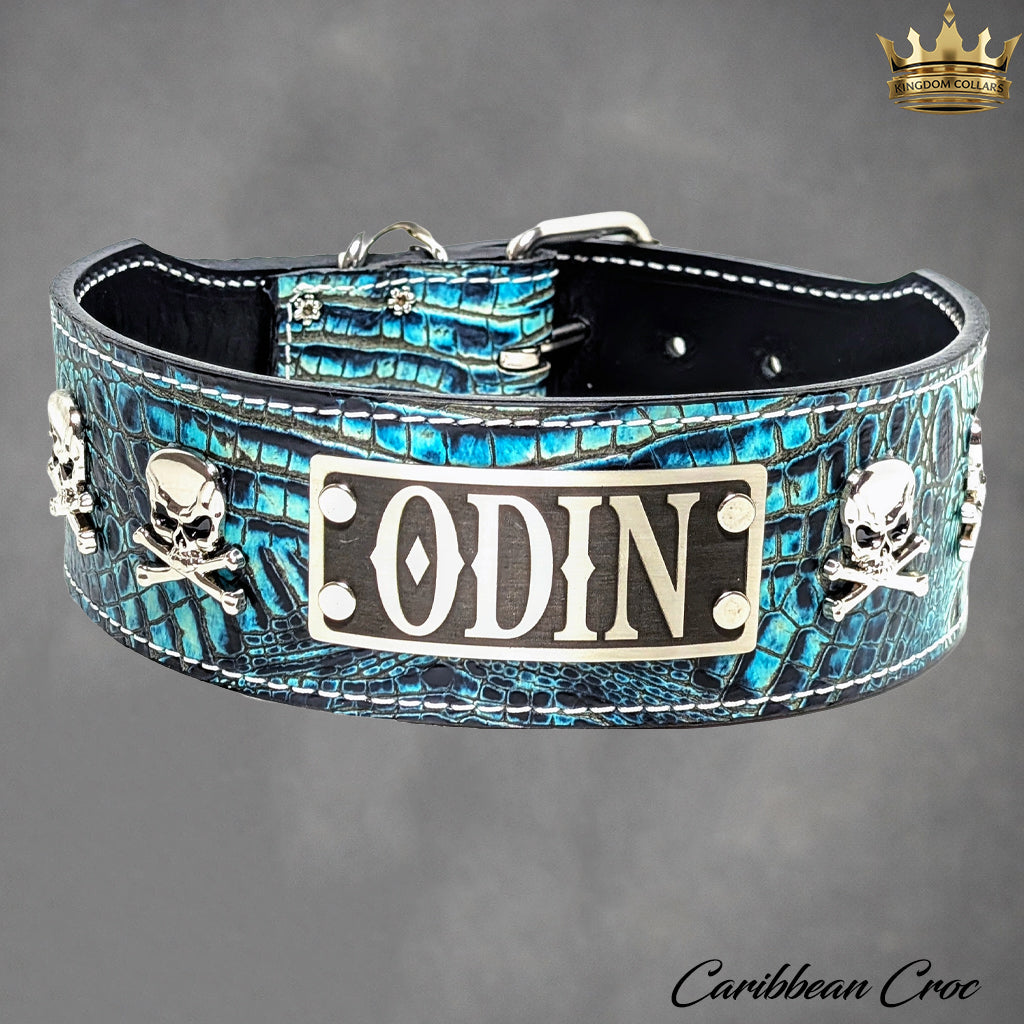 NJ13 - 2 1/2" colar de couro de caveira personalizado